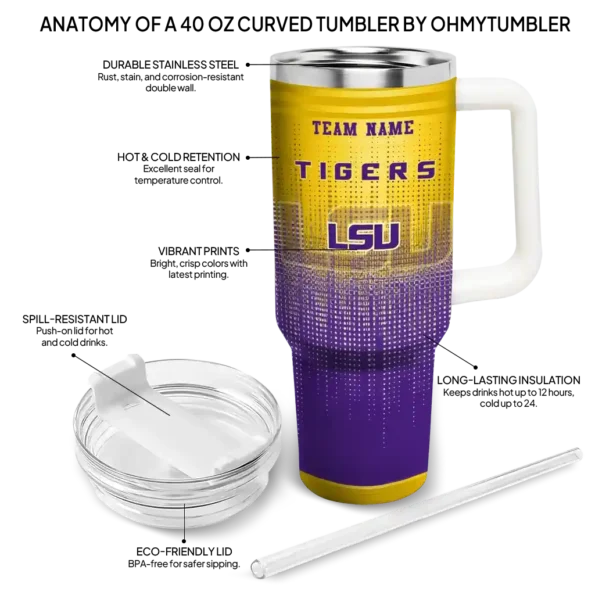 personalized lsu tigers gradient dots purple curved tumbler new arrival.webp