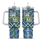 personalized marquette golden eagles chevron angle blue curved tumbler best selling.webp