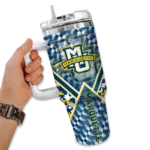 personalized marquette golden eagles chevron angle blue curved tumbler best selling.webp
