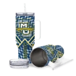 personalized marquette golden eagles chevron angle blue curved tumbler best selling.webp