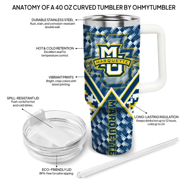 personalized marquette golden eagles chevron angle blue curved tumbler new arrival.webp