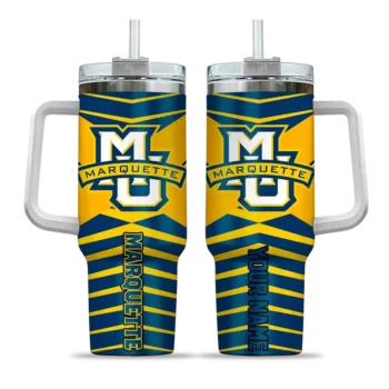 personalized marquette golden eagles chevron layers blue curved tumbler best selling.webp