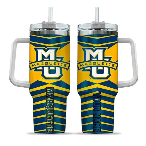 personalized marquette golden eagles chevron layers blue curved tumbler best selling.webp