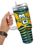 personalized marquette golden eagles chevron layers blue curved tumbler best selling.webp