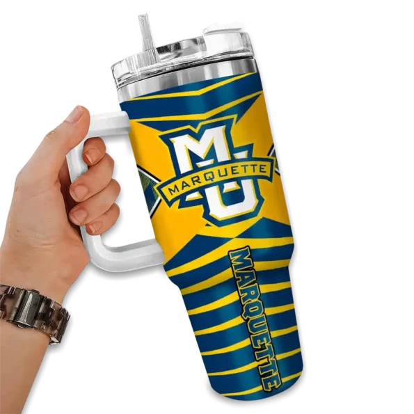 personalized marquette golden eagles chevron layers blue curved tumbler fashion forward.webp