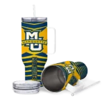 personalized marquette golden eagles chevron layers blue curved tumbler best selling.webp