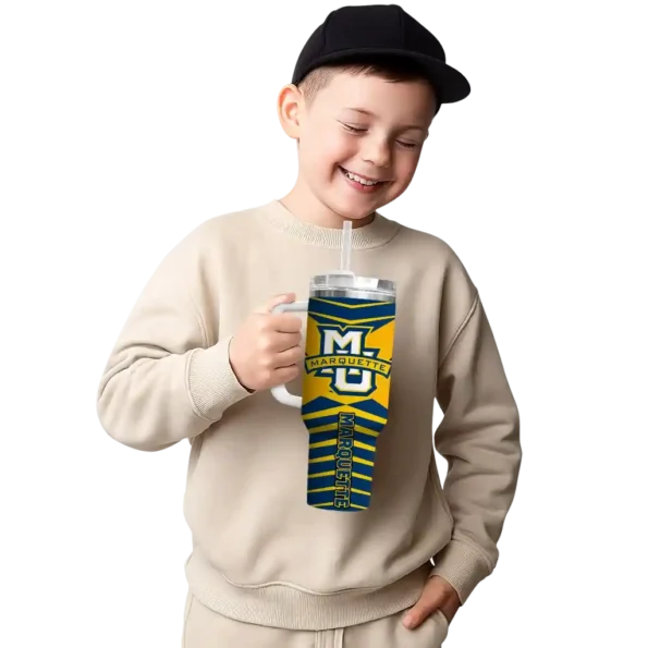 personalized marquette golden eagles chevron layers blue curved tumbler latest model.webp