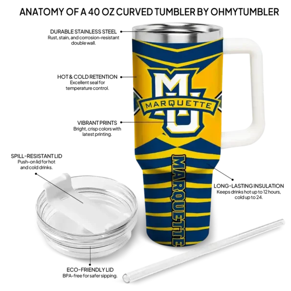 personalized marquette golden eagles chevron layers blue curved tumbler new arrival.webp