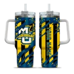 personalized marquette golden eagles claw cut blue black curved tumbler best selling.webp