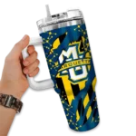 personalized marquette golden eagles claw cut blue black curved tumbler best selling.webp