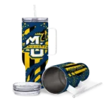 personalized marquette golden eagles claw cut blue black curved tumbler best selling.webp
