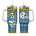 personalized marquette golden eagles heart helmet motif blue curved tumbler best selling.webp