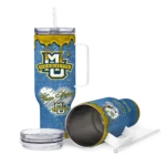personalized marquette golden eagles heart helmet motif blue curved tumbler best selling.webp