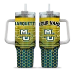 personalized marquette golden eagles hex texture blue curved tumbler best selling.webp