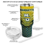 personalized marquette golden eagles hex texture blue curved tumbler best selling.webp