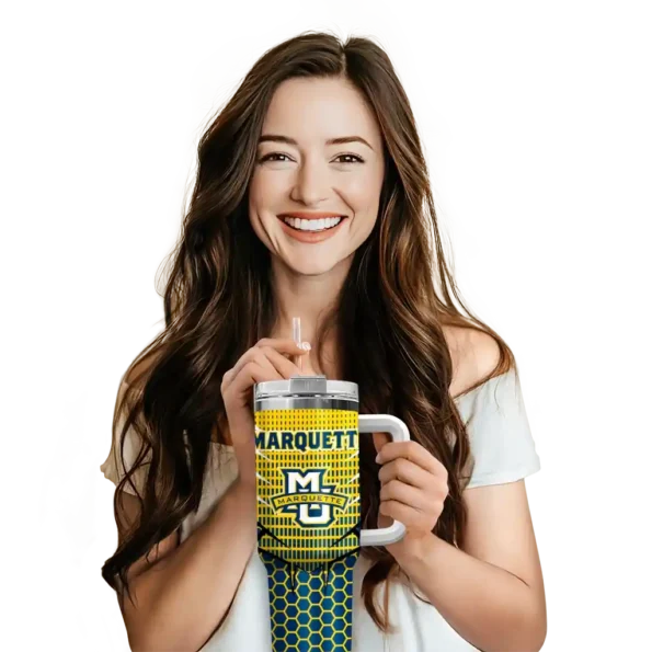 personalized marquette golden eagles hex texture blue curved tumbler premium grade.webp