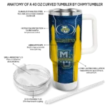 personalized marquette golden eagles hexagon armor blue curved tumbler best selling.webp