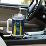 personalized marquette golden eagles hexagon armor blue curved tumbler best selling.webp