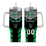 personalized marshall thundering herd arrow armor green black curved tumbler best selling.webp