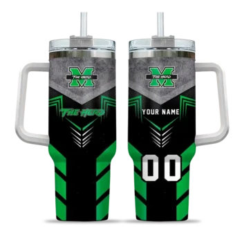 personalized marshall thundering herd arrow armor green black curved tumbler best selling.webp