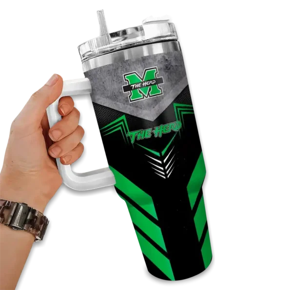 personalized marshall thundering herd arrow armor green black curved tumbler fashion forward.webp