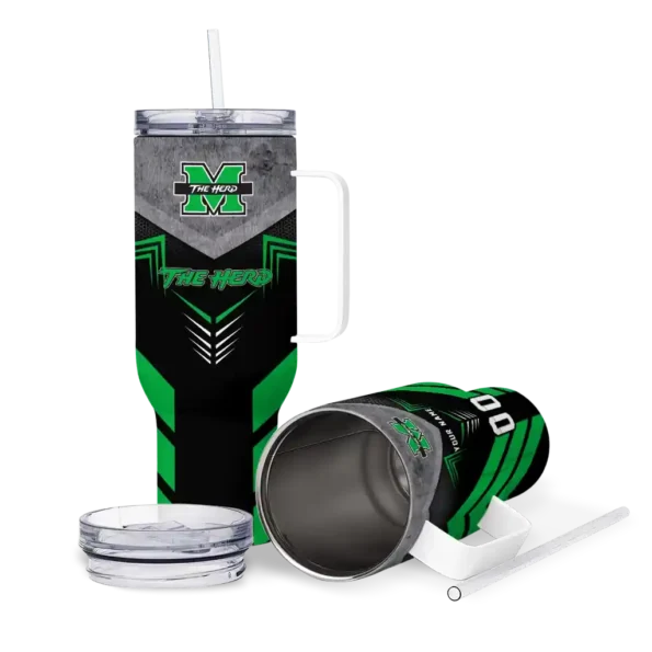 personalized marshall thundering herd arrow armor green black curved tumbler high quality.webp