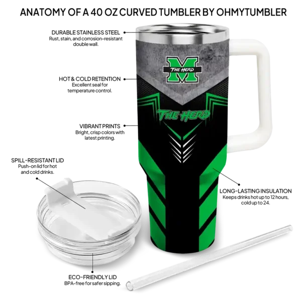 personalized marshall thundering herd arrow armor green black curved tumbler new arrival.webp