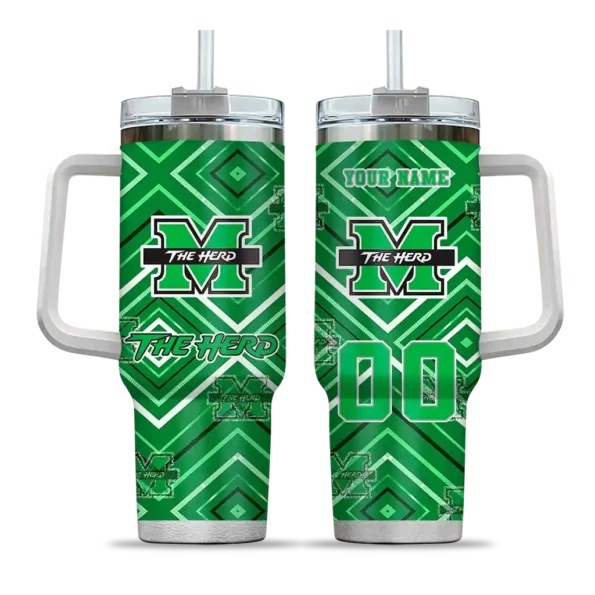 personalized marshall thundering herd bold diamonds green curved tumbler best selling.webp