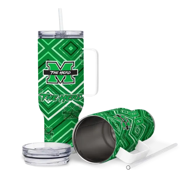personalized marshall thundering herd bold diamonds green curved tumbler high quality.webp