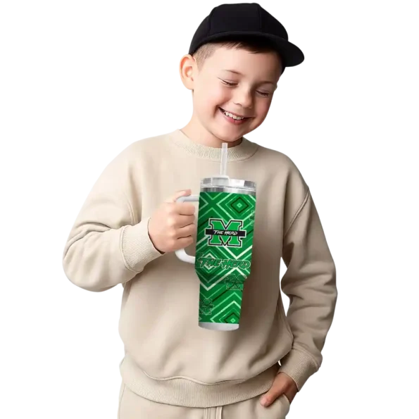 personalized marshall thundering herd bold diamonds green curved tumbler latest model.webp