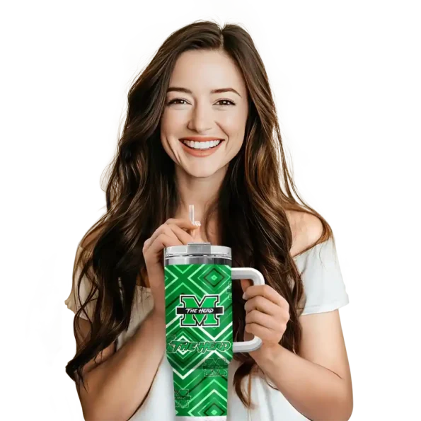 personalized marshall thundering herd bold diamonds green curved tumbler premium grade.webp