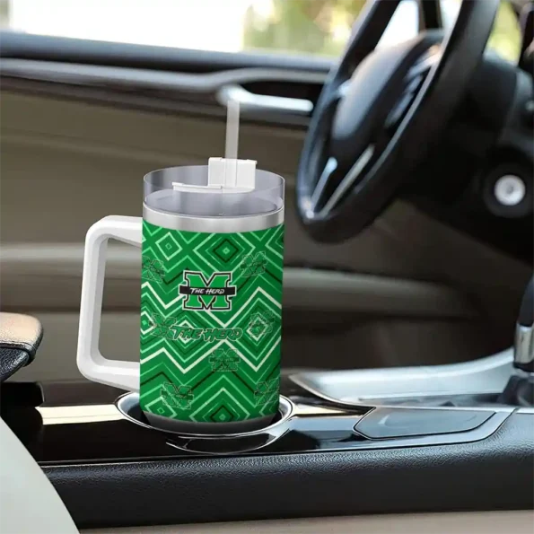 personalized marshall thundering herd bold diamonds green curved tumbler trendy.webp