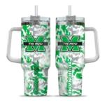 personalized marshall thundering herd camo mashup green white curved tumbler best selling.webp