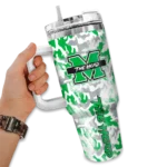 personalized marshall thundering herd camo mashup green white curved tumbler best selling.webp
