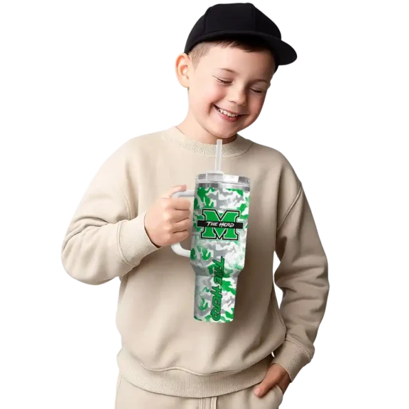 personalized marshall thundering herd camo mashup green white curved tumbler latest model.webp