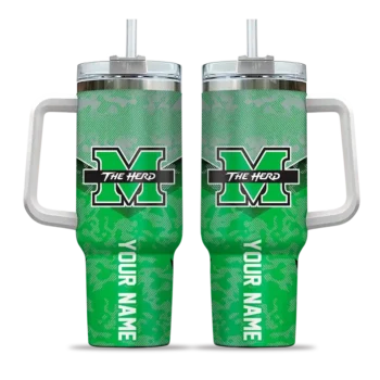 personalized marshall thundering herd chevron stripe green curved tumbler best selling.webp