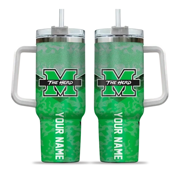 personalized marshall thundering herd chevron stripe green curved tumbler best selling.webp