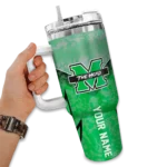 personalized marshall thundering herd chevron stripe green curved tumbler best selling.webp