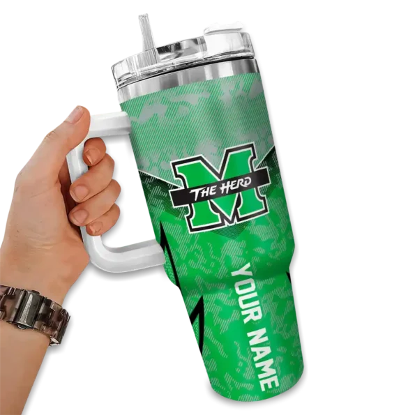 personalized marshall thundering herd chevron stripe green curved tumbler fashion forward.webp