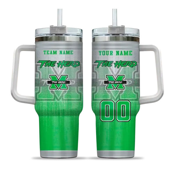 personalized marshall thundering herd gradient dots green curved tumbler best selling.webp
