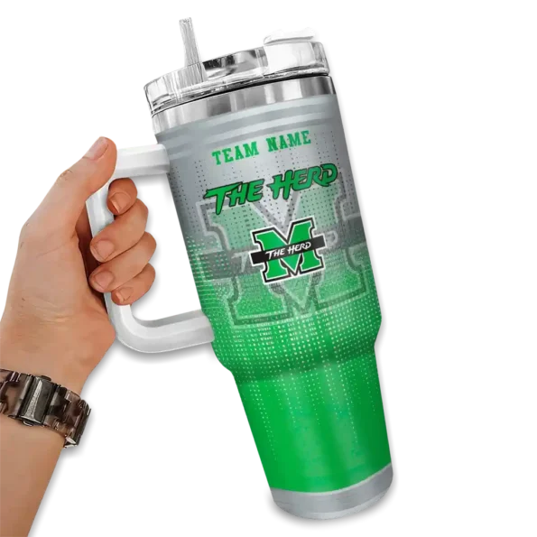 personalized marshall thundering herd gradient dots green curved tumbler fashion forward.webp