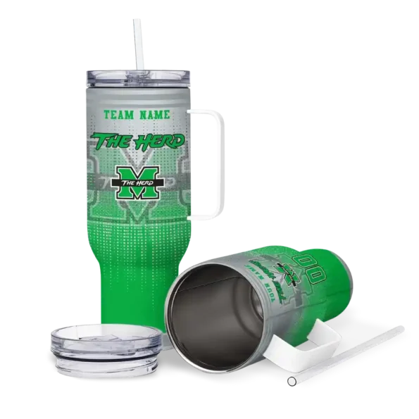 personalized marshall thundering herd gradient dots green curved tumbler high quality.webp