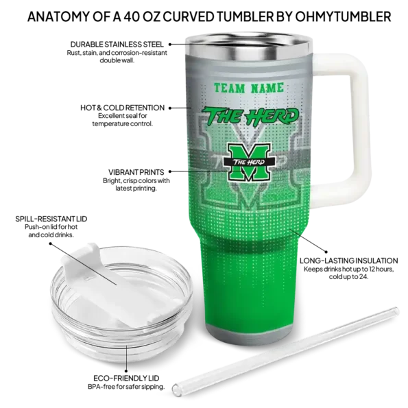 personalized marshall thundering herd gradient dots green curved tumbler new arrival.webp