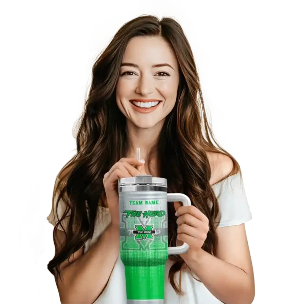 personalized marshall thundering herd gradient dots green curved tumbler premium grade.webp
