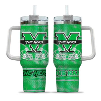 personalized marshall thundering herd honey streaks green curved tumbler best selling.webp