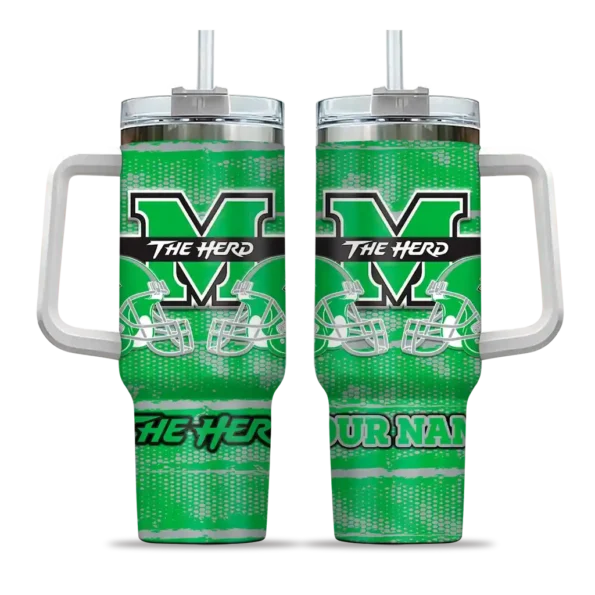 personalized marshall thundering herd honey streaks green curved tumbler best selling.webp