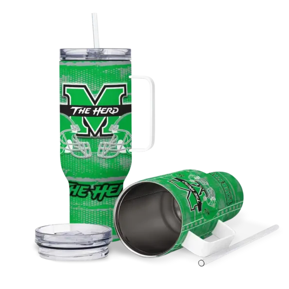 personalized marshall thundering herd honey streaks green curved tumbler high quality.webp