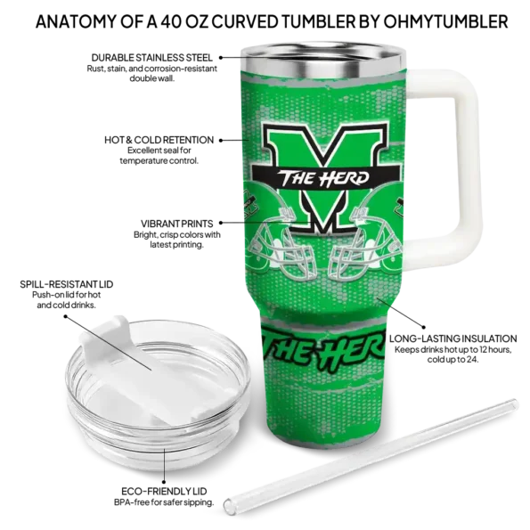 personalized marshall thundering herd honey streaks green curved tumbler new arrival.webp