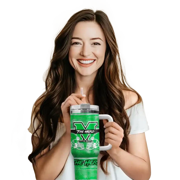 personalized marshall thundering herd honey streaks green curved tumbler premium grade.webp