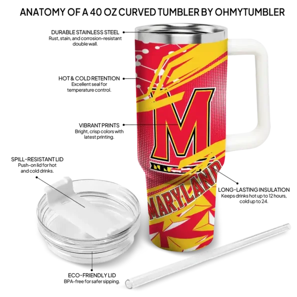 personalized maryland terrapins abstract paths red curved tumbler new arrival.webp